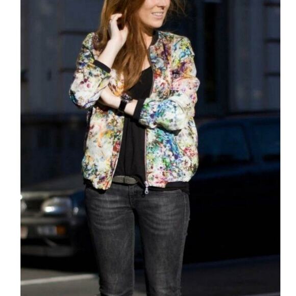 Zapa Woman Floral Bomber Jacket Full zip Size S Multicolor Lightweight Cotton - Picture 3 of 12